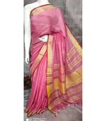 Pink Linen saree with blouse with zari border