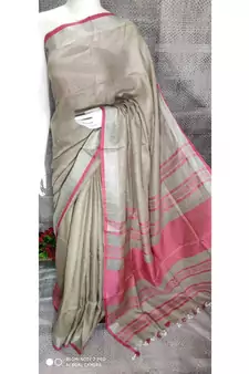 Grey Shade Linen saree with blouse with zari border