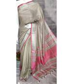 Grey Shade Linen saree with blouse with zari border