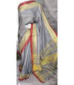 Grey Shade Linen saree with blouse with broad zari border