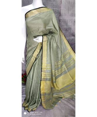 Grey Shade Linen saree with blouse with zari border 1
