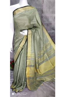 Grey Shade Linen saree with blouse with zari border