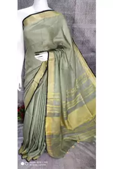 Grey Shade Linen saree with blouse with zari border