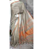 Beige Grey Linen saree with blouse with zari border