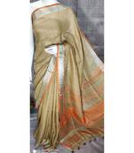 Beige Shade Linen saree with blouse with zari border