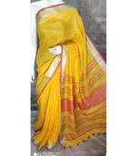 Yellow Shade Linen saree with blouse with zari border