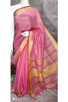 Pink Shade Linen saree with blouse with zari border