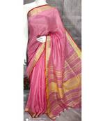 Pink Shade Linen saree with blouse with zari border