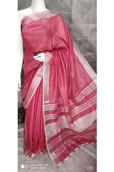 Red Shade Linen saree with blouse with Zari border
