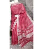 Red Shade Linen saree with blouse with Zari border
