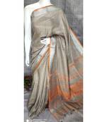 Beige ash shade Linen saree with blouse with Zari border