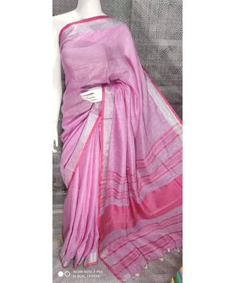Pink Shade Linen saree with blouse with zari border 1