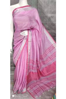Pink Shade Linen saree with blouse with zari border