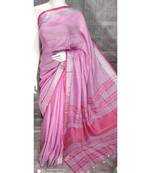 Pink Shade Linen saree with blouse with zari border