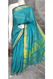 Blue Shade Linen saree with blouse with zari border