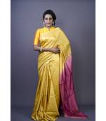 Yellow shade Tussar Moonga Silk saree with blouse with contrast pallu