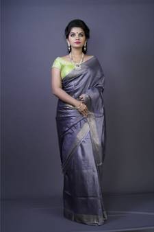 Grey shade Tussar Moonga Silk saree with blouse