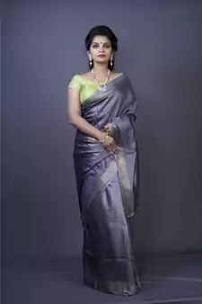 Grey shade Tussar Moonga Silk saree with blouse
