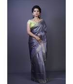 Grey shade Tussar Moonga Silk saree with blouse