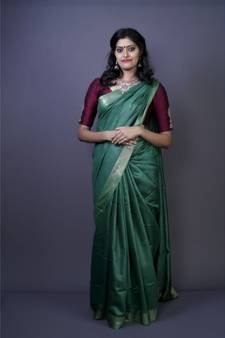Green shade Tussar Moonga Silk saree with blouse