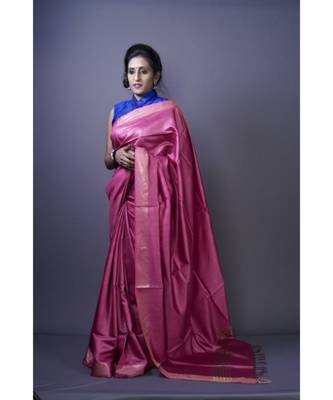 Pink shade Tussar Moonga Silk saree with blouse 1
