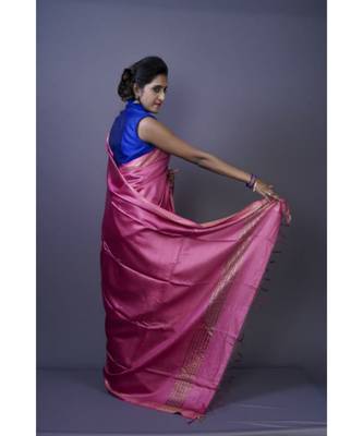 Pink shade Tussar Moonga Silk saree with blouse 2