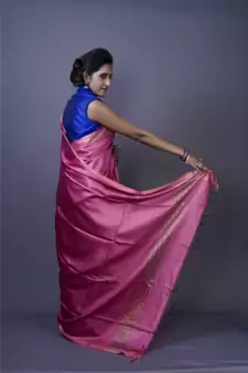 Pink shade Tussar Moonga Silk saree with blouse