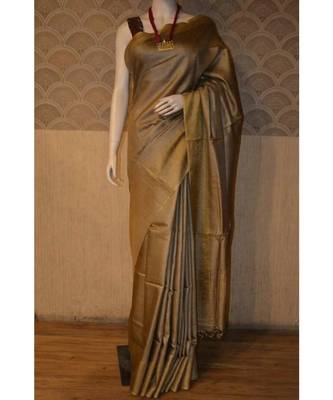 Chocolate brown shade Tussar Moonga Silk saree with blouse 1