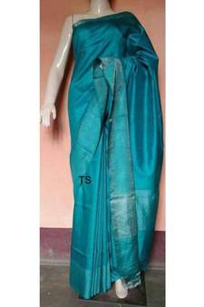 Blue shade Tussar Moonga Silk saree with blouse