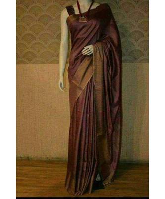 Dark Wine shade Tussar Moonga Silk saree with blouse 1