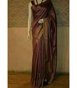 Dark Wine shade Tussar Moonga Silk saree with blouse