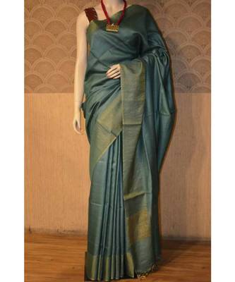 Blue shade Tussar Moonga Silk saree with blouse 1