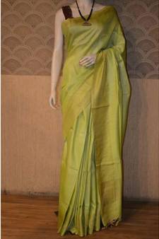 Lemon shade Tussar Moonga Silk saree with blouse with zari border