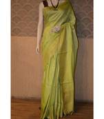 Lemon shade Tussar Moonga Silk saree with blouse with zari border