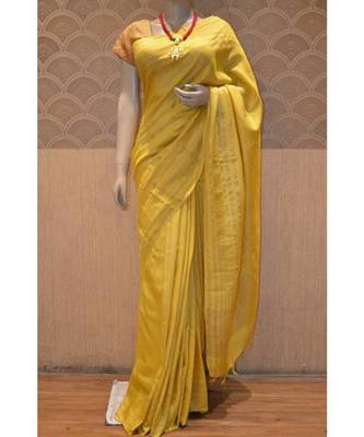 Yellow Shade Tussar Moonga Silk saree with blouse 1