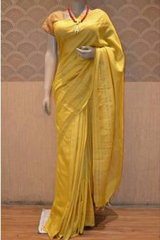 Yellow Shade Tussar Moonga Silk saree with blouse