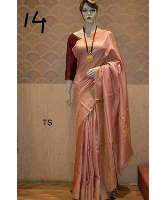 Peach Shade Tussar Moonga Silk saree with blouse 1