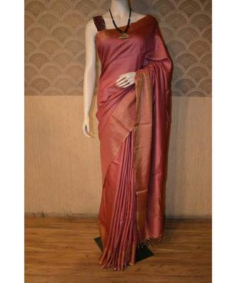 Wine shade Tussar Moonga Silk saree with blouse 1