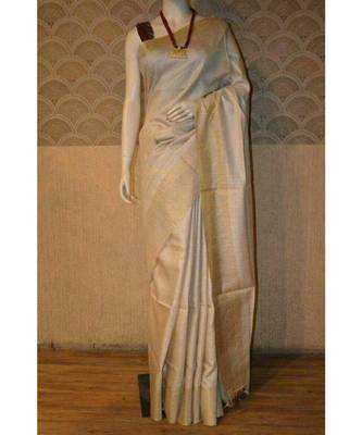 Ivory Shade Tussar Moonga Silk saree with blouse 1