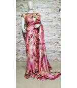 Pink Floral print Tussar Moonga Silk saree with blouse