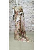 Creamish Beige Floral print Tussar Moonga Silk saree with blouse