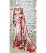 Pink Shade Floral Print Tussar Moonga Silk saree with blouse