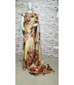 Creamish Beige Floral print Tussar Moonga Silk saree with blouse
