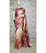 Pink Shade Floral Print Tussar Moonga Silk saree with blouse
