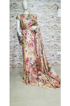 Cream shade  Floral print Tussar Moonga Silk saree with blouse