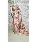 Cream shade  Floral print Tussar Moonga Silk saree with blouse