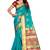 Turquoise woven cotton silk saree with blouse