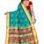 Turquoise woven cotton silk saree with blouse