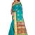 Turquoise woven cotton silk saree with blouse
