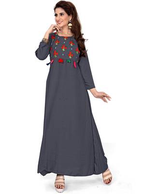 Grey embroidered rayon ethnic-kurtis 1